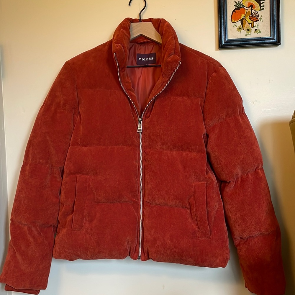 Burt orange corduroy puffer jacket